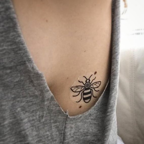 Manchester Bee temporary tattoo, in tribute to the Manchester Arena Attack on 22nd May 2017 at an Ariana Grande concert.