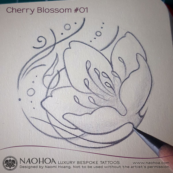 4x4 Cherry Blossom / Sakura tattoo design by Naomi Hoang.