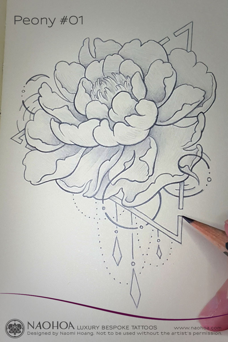 Georganic Peony flower tattoo design by Naomi Hoang.