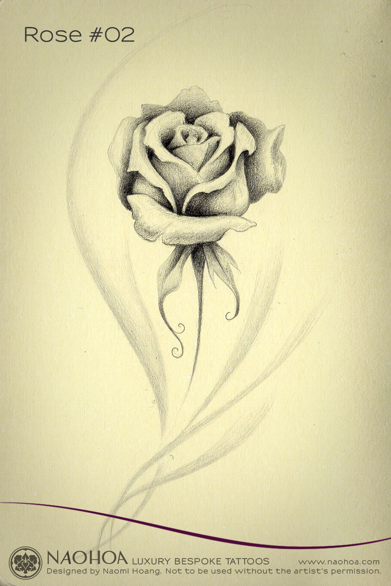 Delicate tattoo design of a rose by Naomi Hoang.