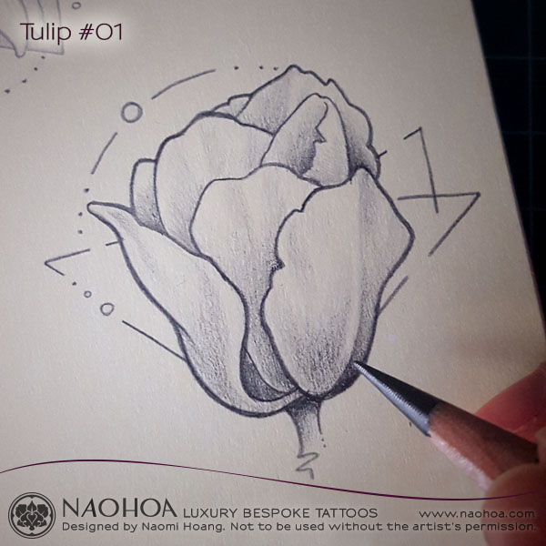 Georganic tattoo design of a tulip flower by Naomi Hoang.